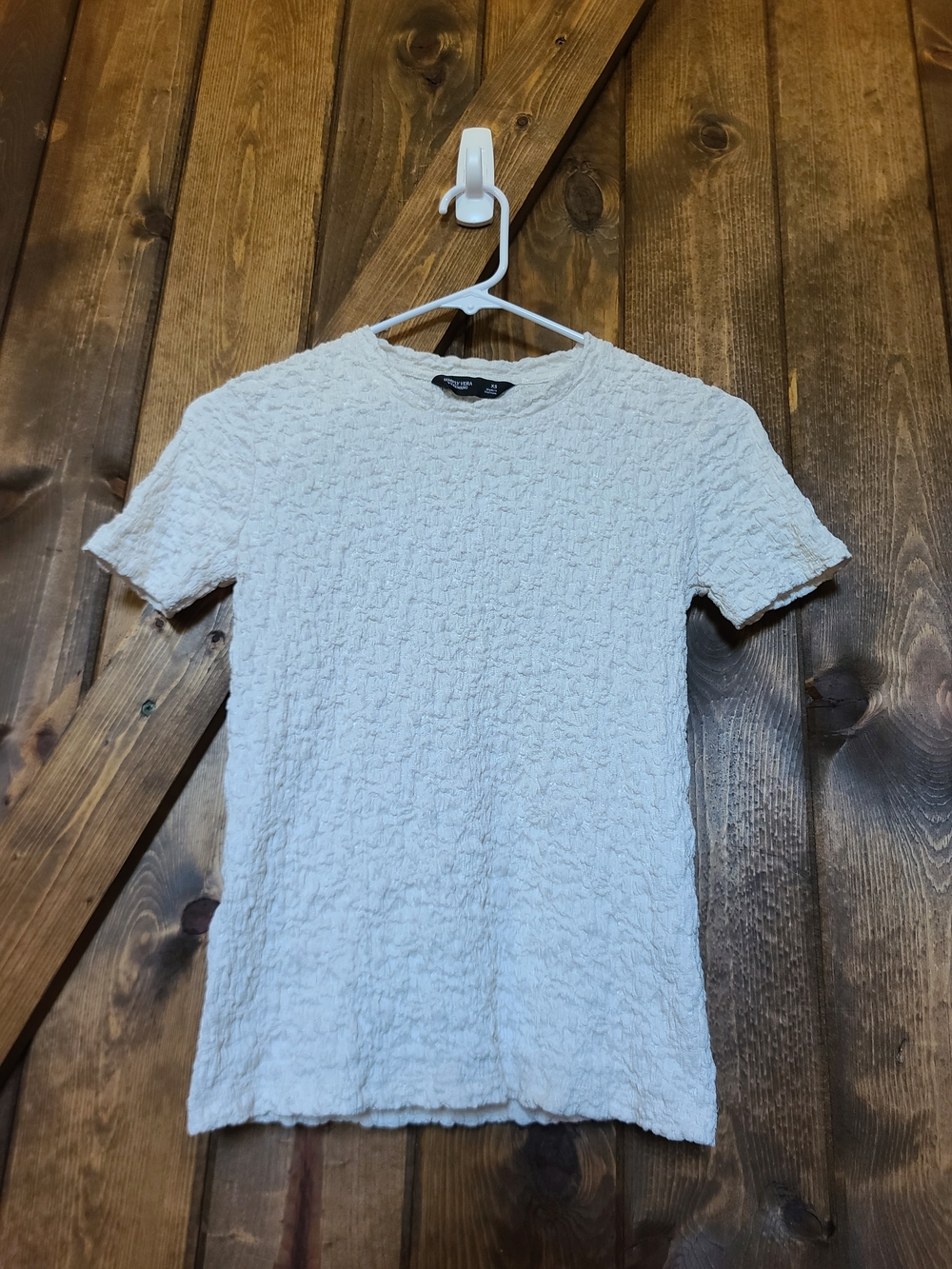 Simply Vera Vera Wang White Textured Crinkle Knit Short Sleeve Stretchy Top XS